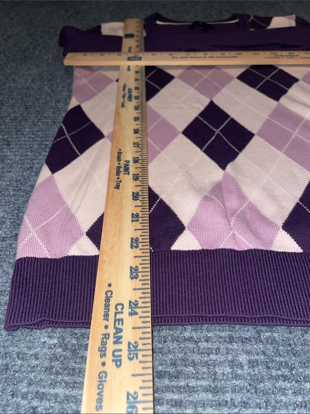 Tommy Hilfiger Purple Argyle V-Neck Sweater w Pink & Cream Diamonds. Cotton XS - Picture 4 of 7